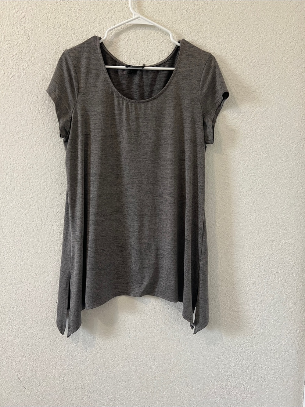 Gray Short-Sleeve Swing Tee with Scoop Neck